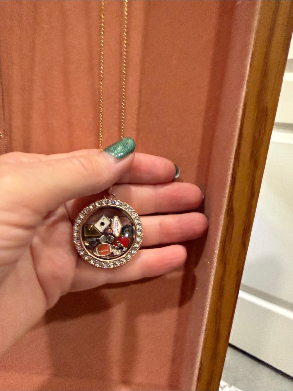 Origami Owl Gold Locket Necklace with Multicolored Charms
